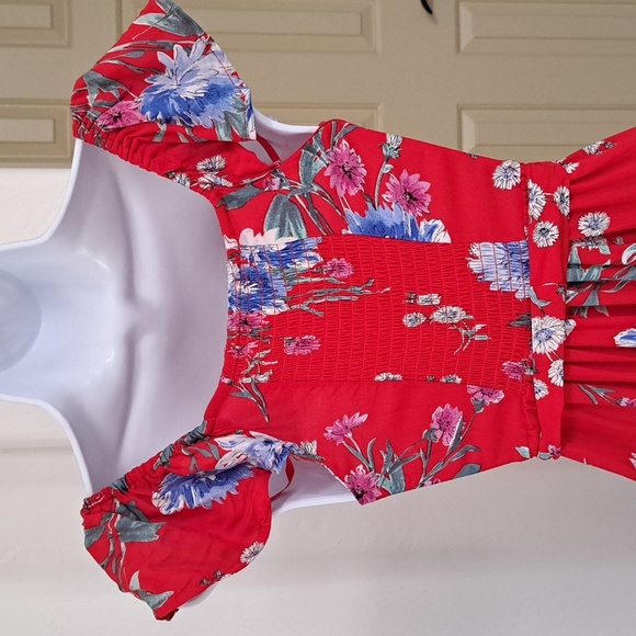 Band of Gypsies Red Wrap Tie Front Maxi Dress Floral Print Size Small - Picture 4 of 8